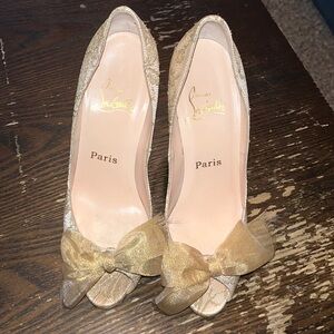 Christian Louboutin Gold Moon Bow Peep Toe Heel